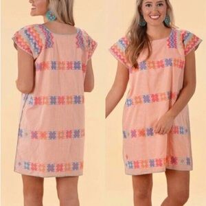 Oaxacan Style J Marie Emma Dress- Orange Dress Tunic Embroidery